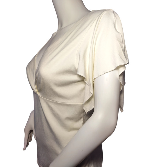 Ann Taylor Loft Womens Flutter Sleeve V-neck Stretch Blouse Cream Size Medium - Picture 3 of 13